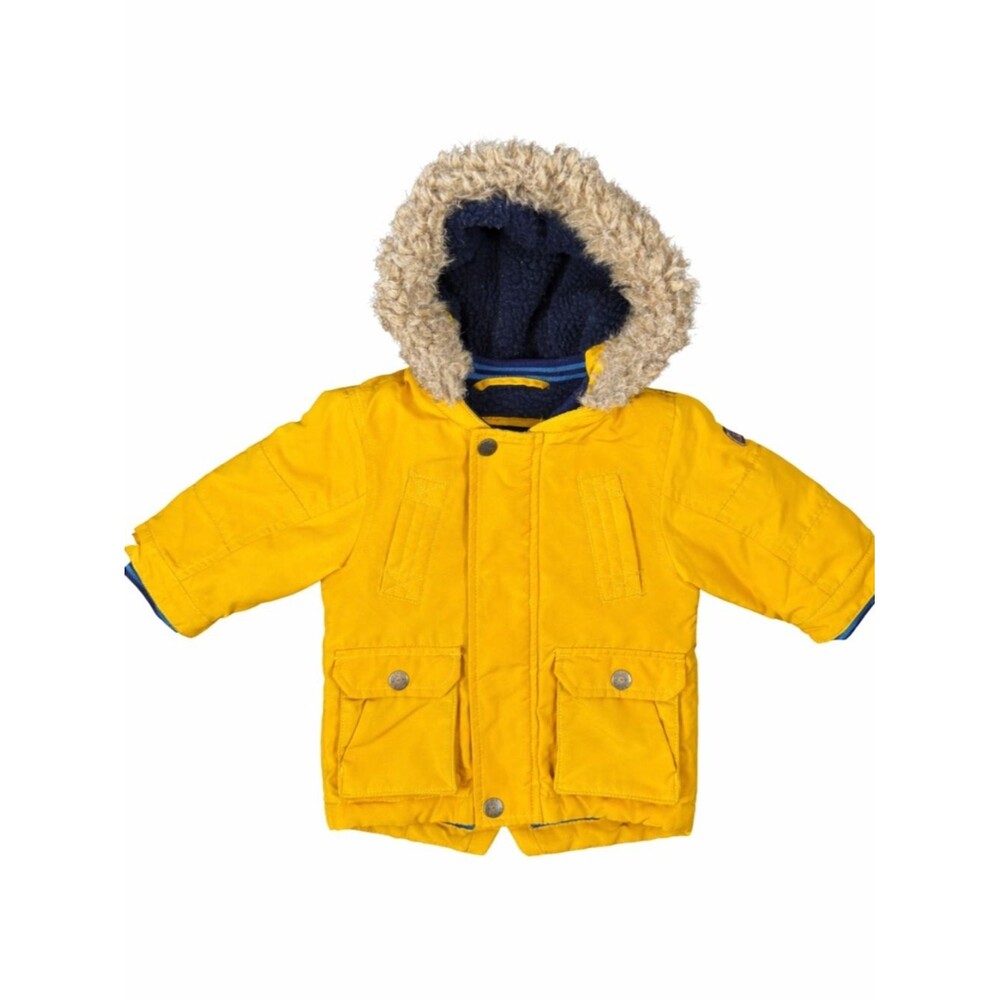 Next N.X.T Baby Yellow Hooded Puffer Coat Faux Fur Trim Sherpa Lined 6-9 Months